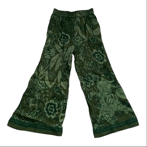 Farm Rio x Anthropologie Black and Green Print Wide-Leg Cut Pants Size Small - Picture 4 of 16